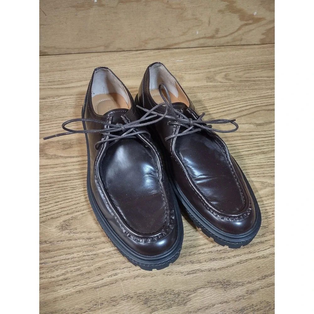 Express Mens Lug Sole Leather Derby Shoes Dark Brown Moc Toe Oxford Size 9